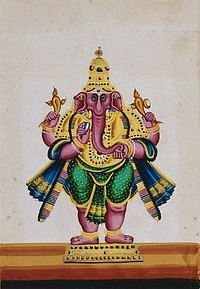 Ganpati, the destroyer of obstacles. Gouache painting by an Indian artist.