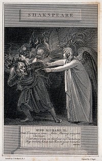 The Duke of Clarence is assailed by demons and taunted by a blood-soaked angel in a dream; an episode in Shakespeare's 'Richard III'. Engraving by J. Neagle, 1804, after T. Stothard.