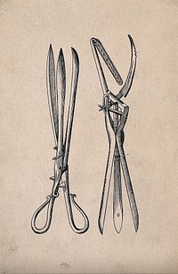 Surgical instrument. Drawing with watercolour.