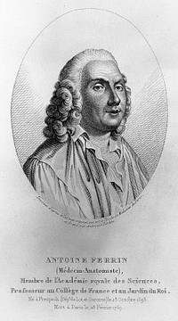 Antoine Ferrein. Stipple engraving by A. Tardieu after J.B. Pigalle.