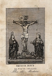 The Crucifixion of Christ; Christ the Lord, of Ponta Delgada on the island of Madeira. Engraving.