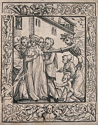 The dance of death: the duke. Woodcut after Hans Holbein the younger.