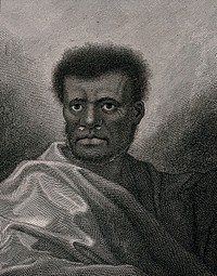 A man from Malakula Island, Vanuatu, encountered by Captain Cook on his second voyage, 1772-1775. Engraving by J. Caldwall, 1777, after W. Hodges.