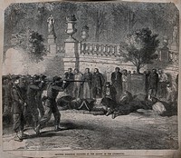 Execution of Communist prisoners in the garden of the Luxembourg in Paris. Wood engraving.