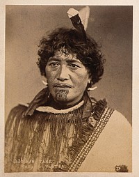 New Zealand: a Maori chief. Albumen print by Pulman Photo.