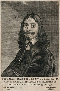 Thomas Bartholin. Line engraving by J. van Meurs, 1655, after C. van Mander III.