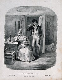 The evil effects of intemperance on a man and his family. Lithograph by Alvey, c. 1840, after T.C. Wilson.
