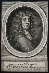 John Browne. Line engraving by R. White, 1677, after H. Morland.