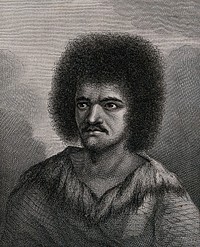 Tu, ruler of Te Porionuu, Tahiti, encountered by Captain Cook on his second voyage. Engraving by J. Hall, 1777, after W. Hodges.