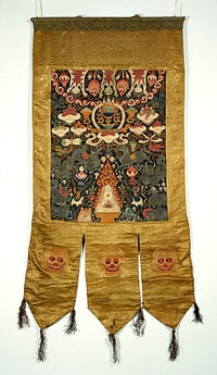 Attributes of Pañjaranātha, the tent protector, in a "rgyan tshogs" banner. Distemper painting by a Tibetan painter.
