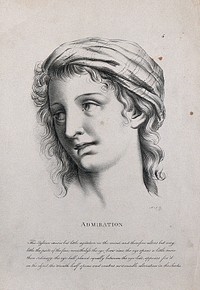 A female face expressing admiration. Lithograph by P. Simonau, 1822, after C. Le Brun.