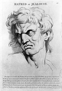 "Hatred" from le Brun, Heads. Representing the various passions of the soul..., circa 1760