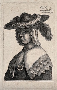 A prostitute with her name and charges. Etching by a follower of Wenceslaus Hollar, 180- .