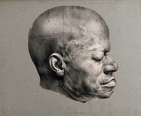 Death mask of Eustache, a slave from the Dominican republic who came to be awarded a 'prize for virtue' in 1830's Paris. Lithograph, c. 1835.