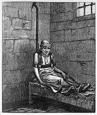 William Norris confined in Bethlem Hospital for 12 years. From etching by G. Cruikshank, circa 1820 after drawing from the life by G. Arnald 1814.