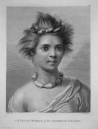 A young woman from the Hawaiian Islands. Engraving by J.K. Sherwin after J. Webber, 17--.