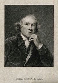 John Hunter. Stipple engraving by T. Wright after Sir J. Reynolds, 1786.