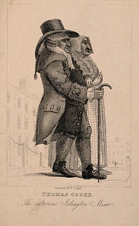 Thomas Cooke, a miser (with an unidentified lady). Stipple engraving by R. Cooper.