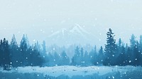 Light blue winter landscape forest snow illustration.