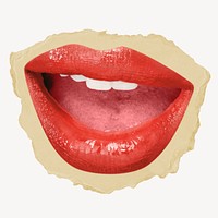 Woman's lips, ripped paper collage element
