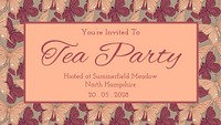 Tea party presentation template, vintage butterfly pattern vector, famous Maurice Pillard Verneuil artwork remixed by rawpixel