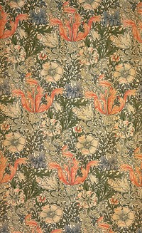 registered as wallpaper and textile; 27 February 1896; block-printed at Merton Abbey from wallpaper blocks; repeat53-¼ x 26½ in. (136 67.5 cm.) W.27 in.(68.5 cm.); patterns 502, 685; working drawing and blocks (34) Walthamstow; Designed for Compton Hall, Wolverhampton.. Original from the Minneapolis Institute of Art.