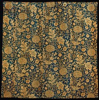 one of a pair of hand block printed velveteen curtain panels (with 85.52.1); Wm. Morris mfg.; stored in box. Original from the Minneapolis Institute of Art.