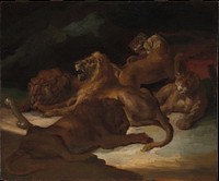 Lions in a Mountainous Landscape by Théodore Gericault