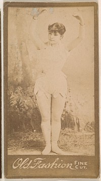 Actress holding arms above head, from the Actresses series (N664) promoting Old Fashion Fine Cut Tobacco