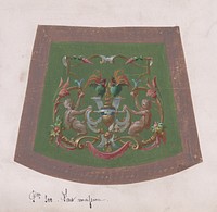 Design for a Chair Seat Cover with a Classical-Inspired Vase with Two Handles, Two Exotic Birds and Two Half-Human Grotesque Figures Inside an Ornamental Frame with Two Cornucopias Holding Bundles of Leaves and Fruits and Decorated Scrolls of Leaves and Flowers