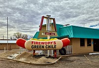                         An oversized chile dog and blown-out restaurant sign keep company at Sparky's Burgers & BBQ (barbecue), a must-see roadside attraction in tiny Hatch, New Mexico, north of Las Cruces, that offers not only green-chili cheeseburgers, espresso, and other coffee drinks but also what one might call vintage, sometimes giant and funky, memorabilia assembled over 20 years by Sparky's owners, Josie Nunn and her husband, Teako                        