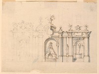 Colonnade with Fountain, attributed to Carlo Marchionni