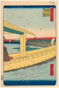 Distant View of Kinryuzan Temple from Azuma Bridge (Azuma-bashi, Kinryuzan embo) No.39 From the Series One Hundred Famous views of Edo by Utagawa Hiroshige