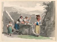 Laundry in the Mountains Near Rome by Bartolomeo Pinelli, Roman, 1781 - 1835