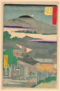 Fuchu: The Second Block of the Miroku Quarter near the Abe River, no. 20 from the series Collection of Illustrations of Famous Places near the Fifty-Three Stations Along the Tokaido by Utagawa Hiroshige