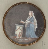 Button with Painted Lady Holding a Dove