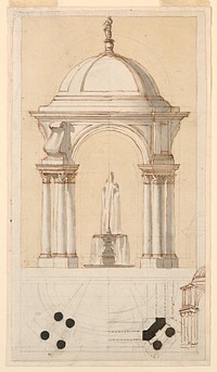 Design for a Fountain in a Pavilion, Architect Carlo Francesco Barabino, Italian, 1768 – 1835, Designer Giuseppe Barberi, Italian, 1746–1809