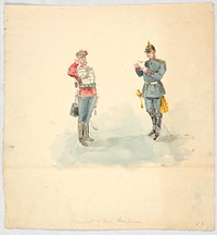 Costumes of a German Red Hussar and an Officer of German Infantry