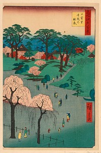 Nippori, Temple Gardens (Nippori, jiin no rinsen) From the Series One Hundred Famous views of Edo by Utagawa Hiroshige