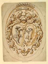 Design for a Sculptured Coat of Arms; Verso: Sketches of Architectural Designs