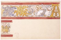 Design for a Frieze Decoration with Ermine and Monogram of Anne of Brittany (recto); Design for a Wall Decoration with Coat of Arms of Anne of Brittany (verso) by Eugène Emmanuel Viollet-le-Duc