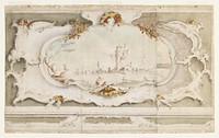 Decorative Cartouche with a Lagoon Capricco, attributed to Francesco Guardi