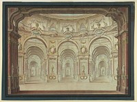 Stage Design: Oval Hall and Arcades, attributed to Carlo Galli Bibiena