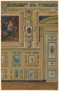 Section of a wall showing groups of painted panels, Oval Chamber, Salon Louis XIV, Palace of Fontainebleau, France by Frederick Marschall