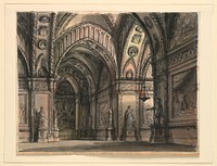 Stage Design, A Queen's Apartment from the ballet "Il Conte d'Essex" by Gaetano Gioja, first performed at La Scala in 1818 by Romolo Achille Liverani