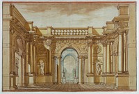 Stage Design: Walled Courtyard with View of a Garden, afterAndrea Pozzo