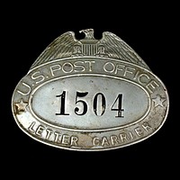 City letter carrier cap badge, number 1504