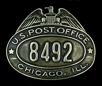 City letter carrier cap badge, number 8492