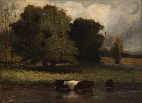 Untitled (Four Cows Wading in Pond) by Edward Mitchell Bannister