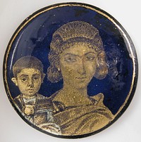 Gold Glass Medallion with a Mother and Child, Roman
